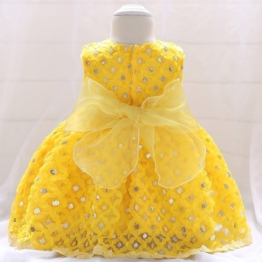 Curtsy&Bows Lined Crinoline w/ Faux Sequines Yellow Laced Dress, Size 18m,NWT - Picture 2 of 5